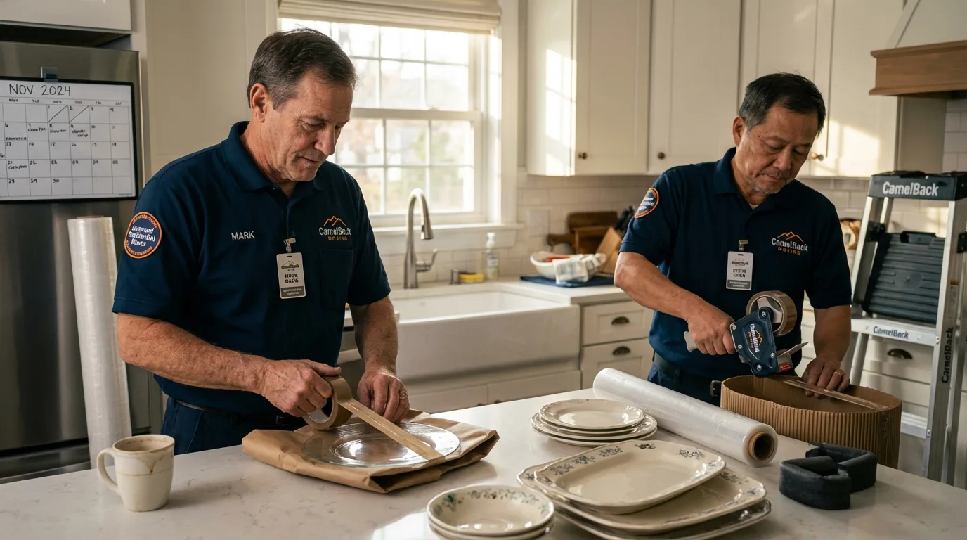 Professional crew packing kitchen dishware in Dunkirk, IN
